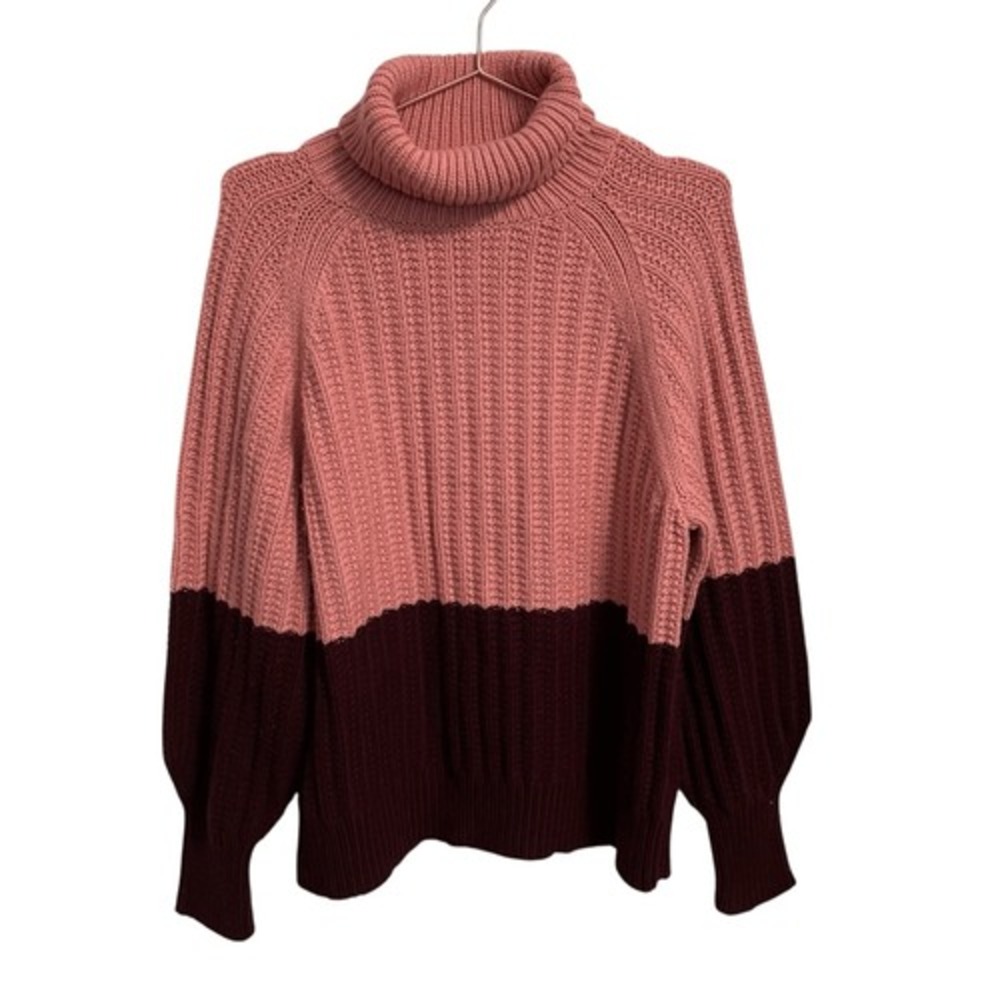 Chinti & Parker Pink Burgundy Wool Cashmere Colorblock Turtleneck Sweater L